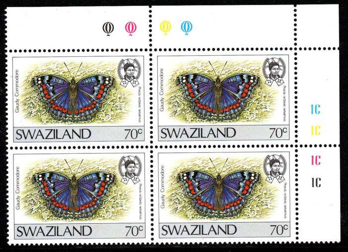 Swaziland - 1987 Butterflies 70c 1C Plate Block MNH SG 525