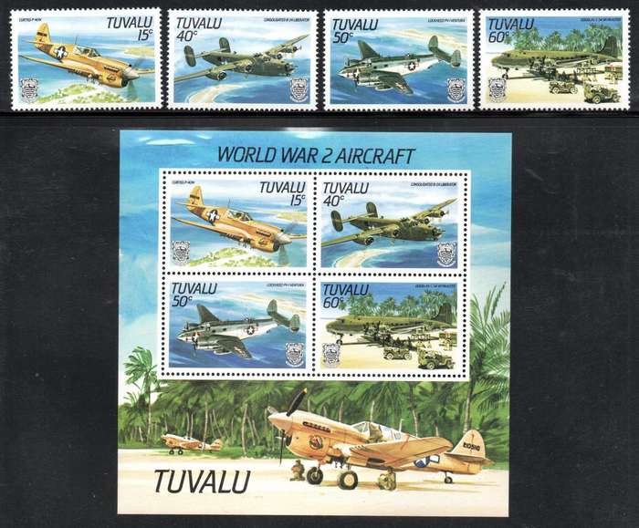 Tuvalu - 1985 World War II Aircraft Set & MS MNH SG 329-333