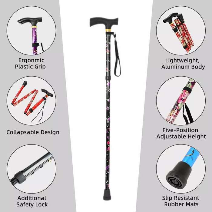 Folding walking/hiking stick (floral red)