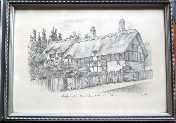 Pair of framed with glass sketch prints - Stratford upon Avon - Buy 1 get the watermarked one free