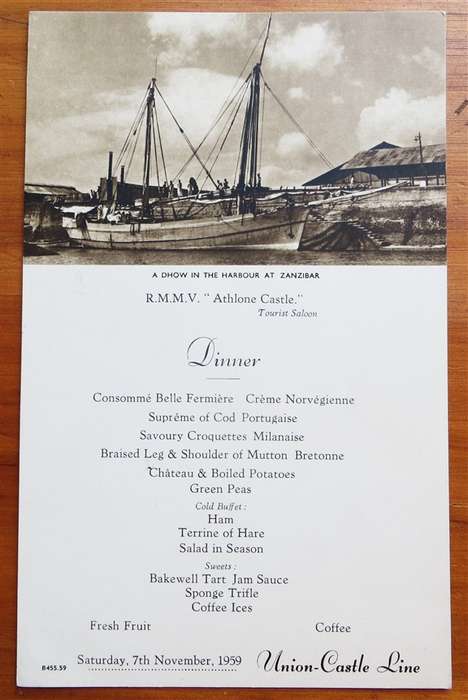 1959 Union Castle Line Menu - Athlone Castle