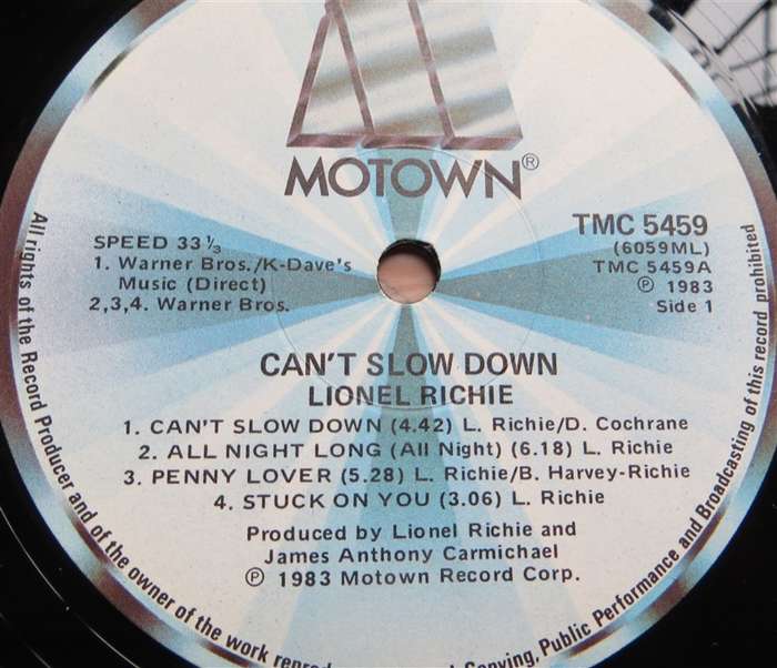 Lionel Richie - Can't Slow Down - Vintage LP - VG