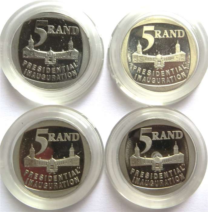 4 x 1994 Mandela Presidential Inauguration R5 coins from FDC in Capsule - 1 bid for all 4