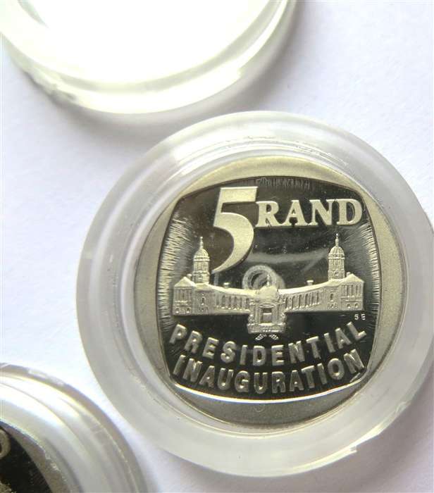 4 x 1994 Mandela Presidential Inauguration R5 coins from FDC in Capsule - 1 bid for all 4