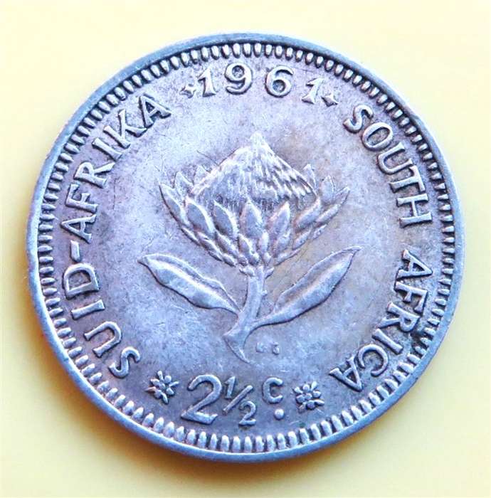 1961 RSA Silver Tiekie 2 1/2c Coin