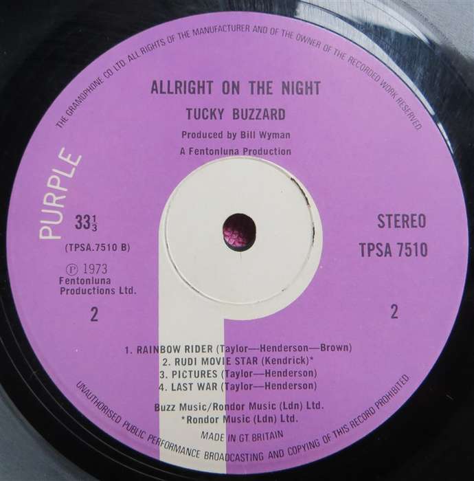 Tucky Buzzard -Allright on the Night - Vintage Vinyl LP - VG