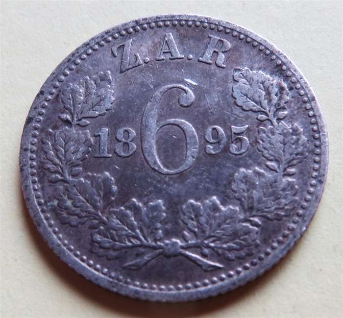1895 ZAR 6d Sixpence Silver