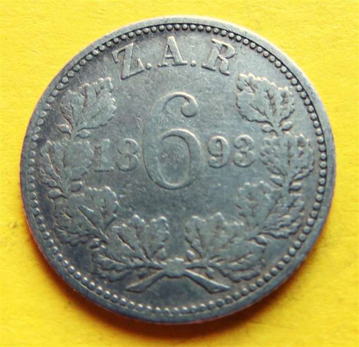 1893 ZAR 0.925 Silver 6d Six Pence Coin