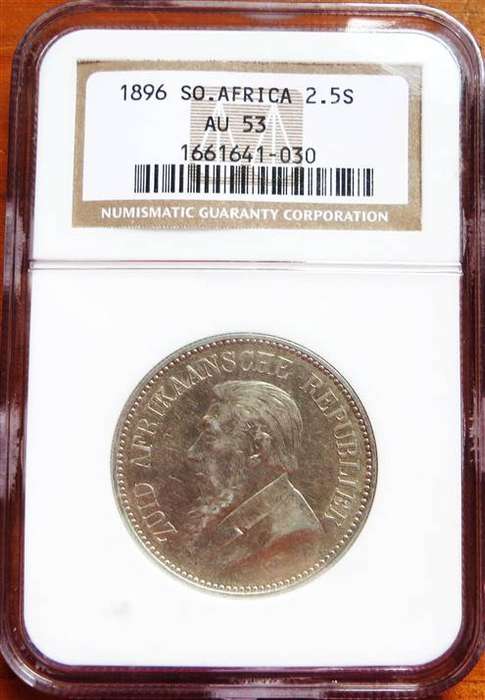 1896 ZAR 2/6 Half Crown Silver AU53 NGC - Old Slab