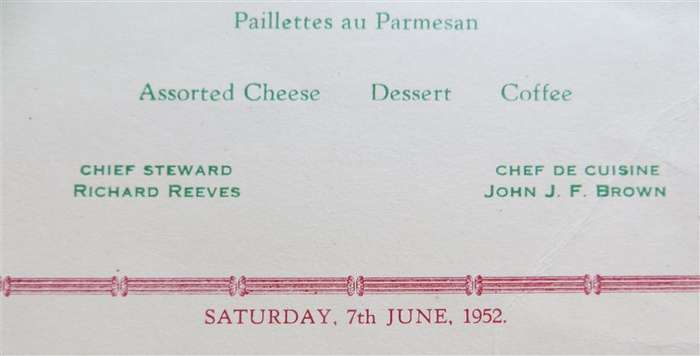 1952 Union Castle Line Menu - Autographed - Warwick Castle