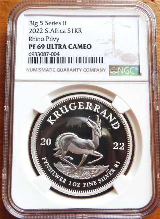 Big Five II - 2022 Silver Krugerrand Rhino Privy PF69UC NGC