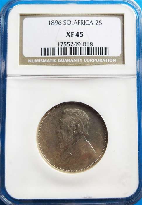 ZAR 1896 2 Shillings Florin Silver NGC XF45