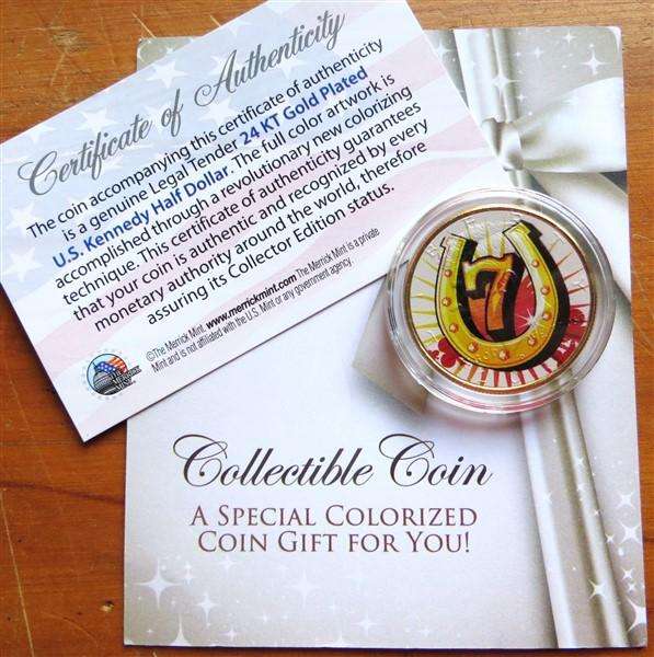 US Gold Plated & Colourized Half Dollar + Certificate