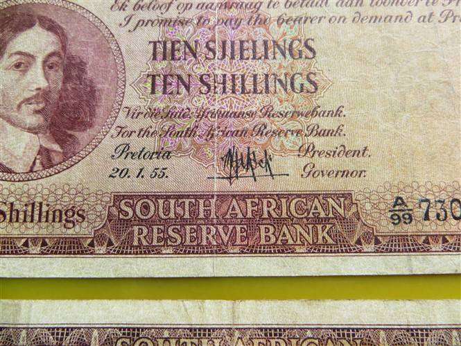 De Kock 10 Shillings Notes - Prefix A99 & A100 - Bid Per Note