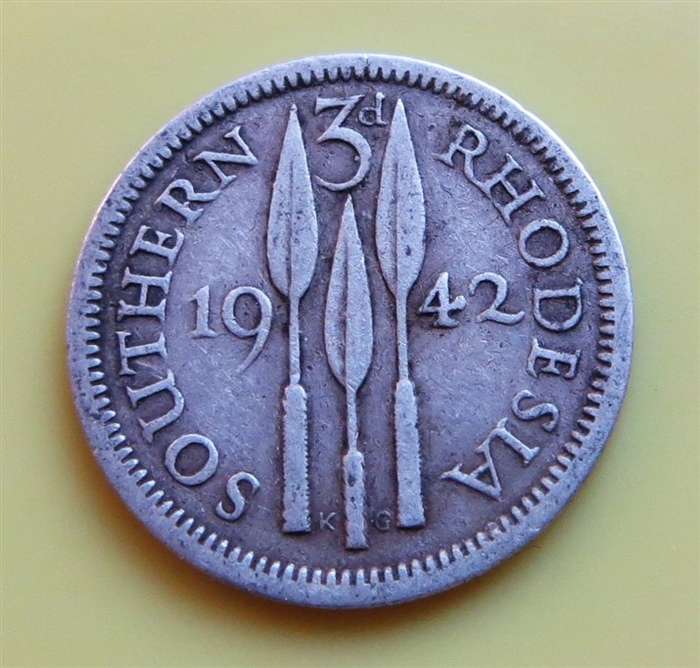 1942 Southern Rhodesia 3d Silver Coin