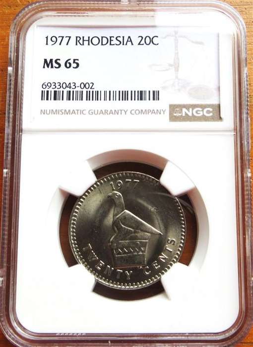 1977 Rhodesia MS65 NGC 20 Cents Graded Coin - Scarce High Grade