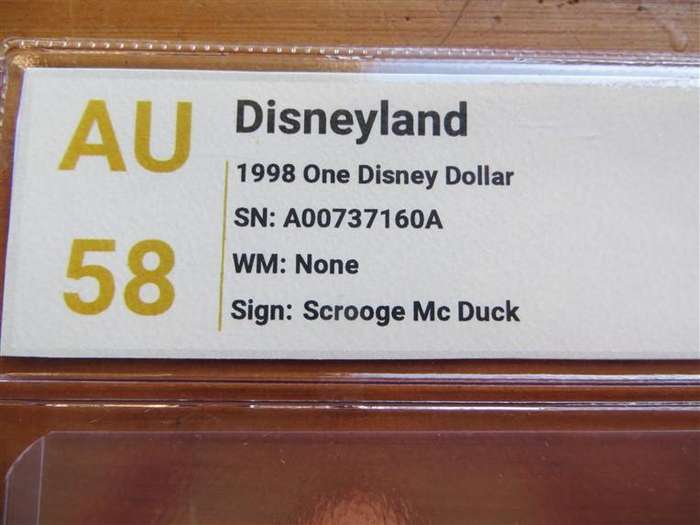 1998 Disney 1 Dollar - SANGS Graded AU58 - Mickey Mouse