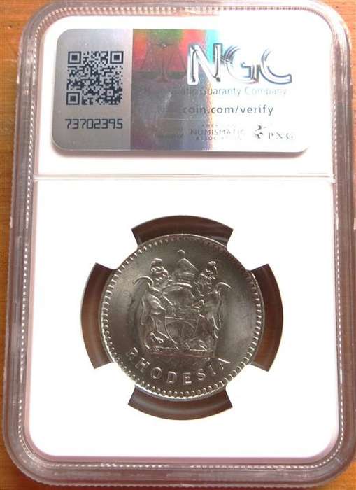 1977 Rhodesia MS65 NGC 20 Cents Graded Coin - Scarce High Grade