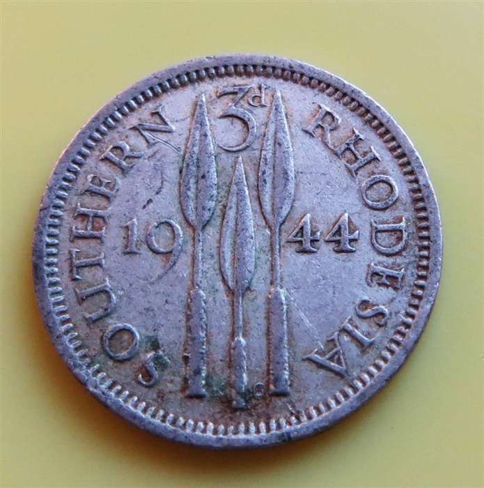 1944 Southern Rhodesia 3d Silver Coin