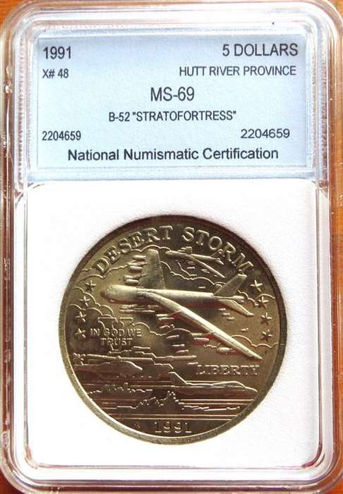 1991 $5 Hutt River Province MS69 Desrt Storm Air Fortress Coin