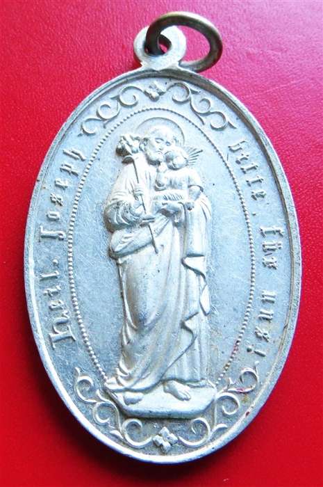 Vintage German Catholic Medallion Pendant - Virgin Mary & Baby Jesus