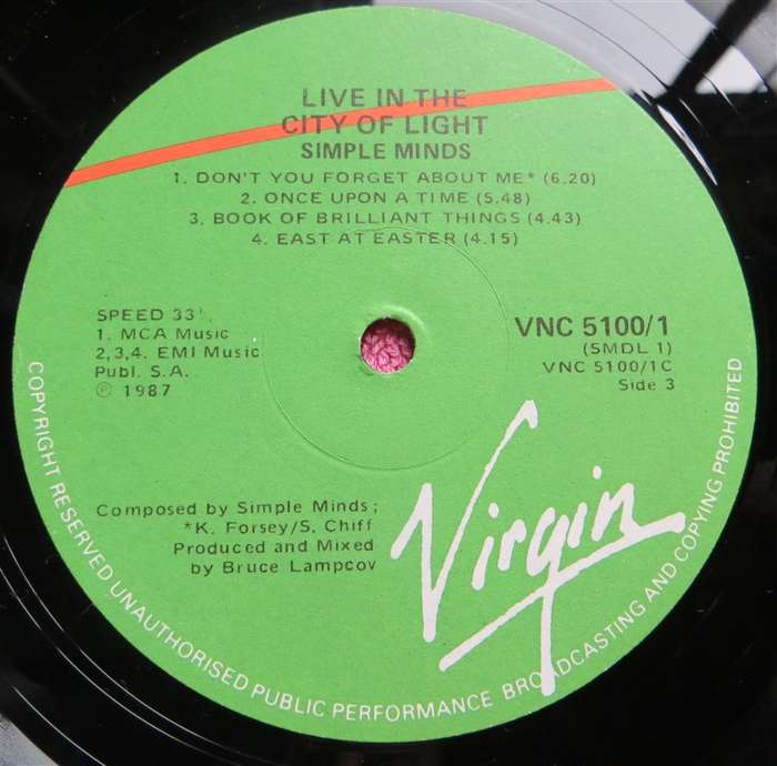 Simple Minds - In the City of Light Live 2 LP Set - Vintage Vinyl LP