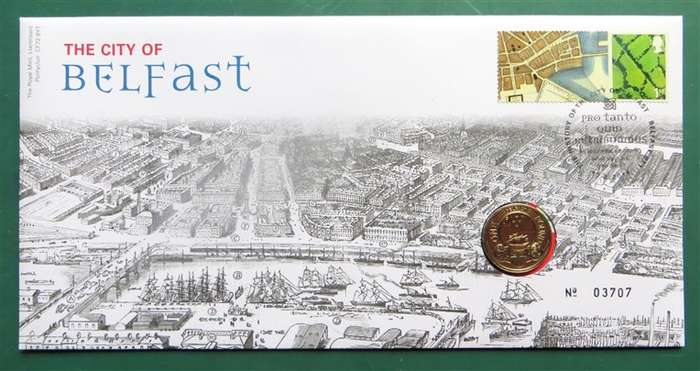 Belfast  - BUNC 1 Pound - Numbered Coin & Stamp Issue FDC