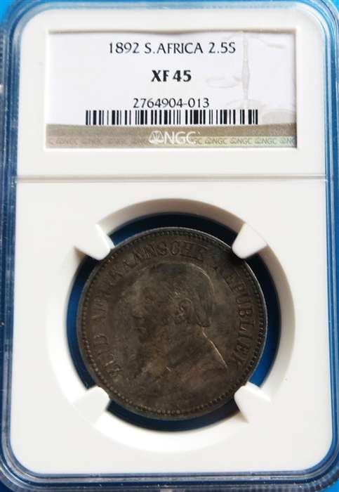 ZAR 1892 2 1/2 Shillings Halfcrown Silver NGC XF45