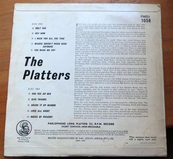 The Platters (1958) - PMDJ-1058 Vintage Vinyl LP