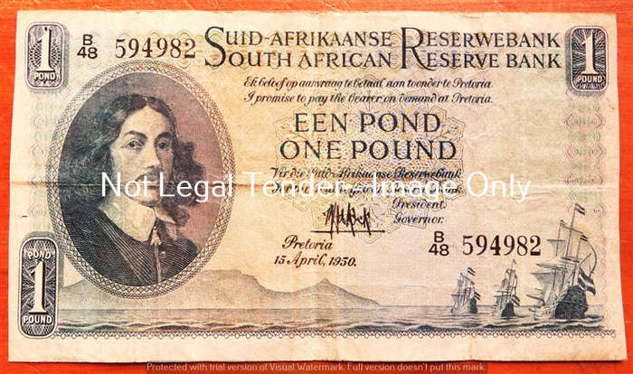 April 1950 De Kock One Pound Note B48 #594982