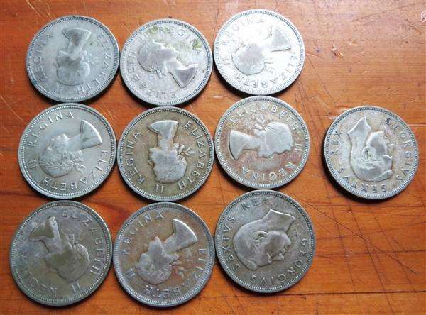 10 x SA Union 2/6 Half Crown Silver 139.6gr - 1 Bid for All