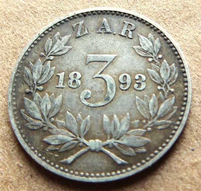 ZAR 1893 Three Pence 3d Silver
