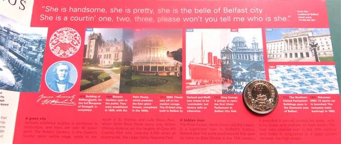 Belfast  - BUNC 1 Pound - Numbered Coin & Stamp Issue FDC