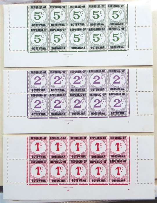 3 x Botswana Postage Due Blocks of 10