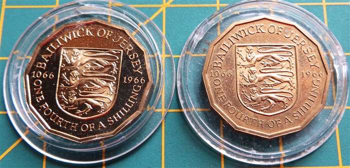 2 x 1966 One Fourth of a Shilling Baliwick of Jersey in Capsules