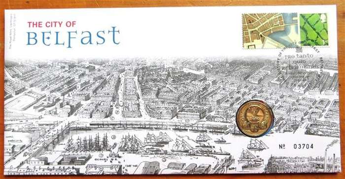 Belfast Northern Island  - BUNC 1 Pound - Numbered Coin & Royal Mail Stamp Issue FDC