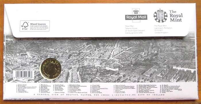 Belfast Northern Island  - BUNC 1 Pound - Numbered Coin & Royal Mail Stamp Issue FDC