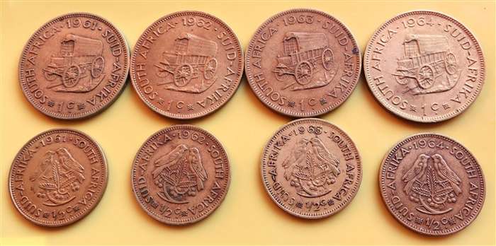 RSA 1961 + 62 + 63 + 64 - 1c and 1/2c Coin Sets