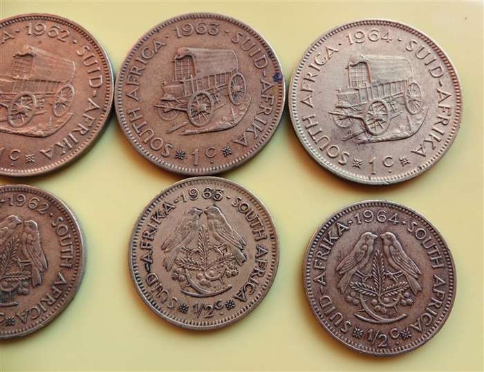 RSA 1961 + 62 + 63 + 64 - 1c and 1/2c Coin Sets