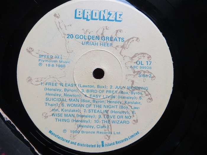 20 Golden Greats of Uriah Heep - Vintage Vinyl LP VG