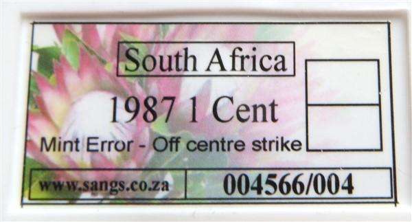 1987 1c Off Centre Strike - Mint Error coin - SANGS
