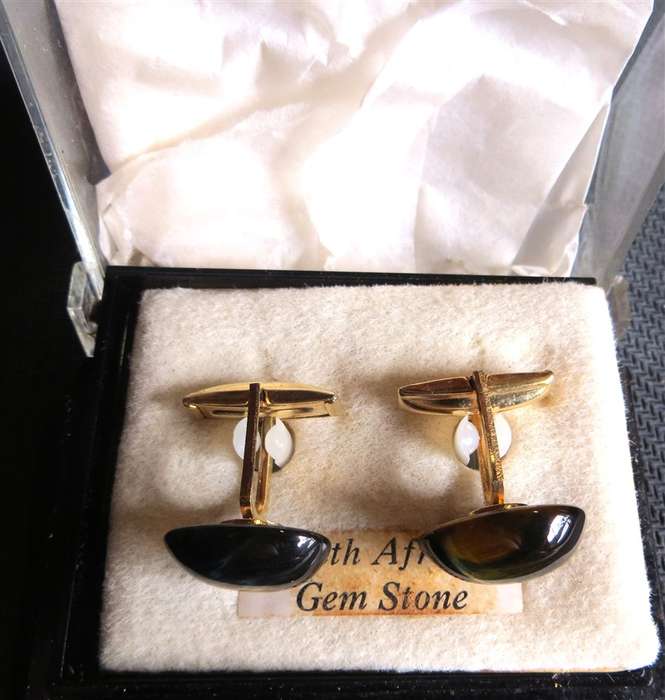 Vintage SA Gem Stone Cufflinks Set in Box