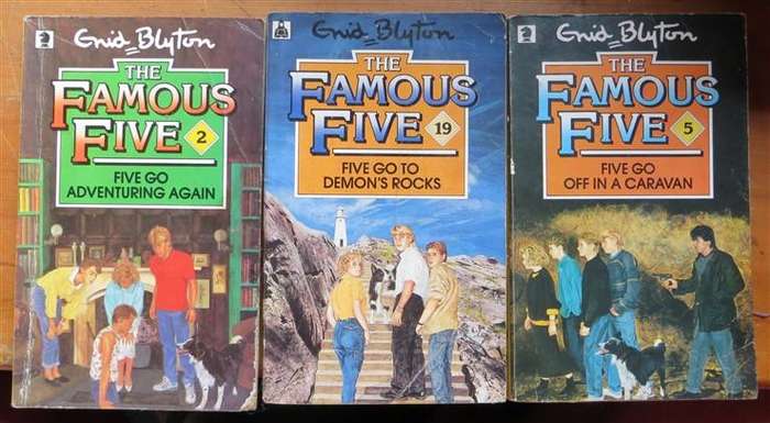 3 x Famous Five Enid Blyton paperbacks -water stains on back cover