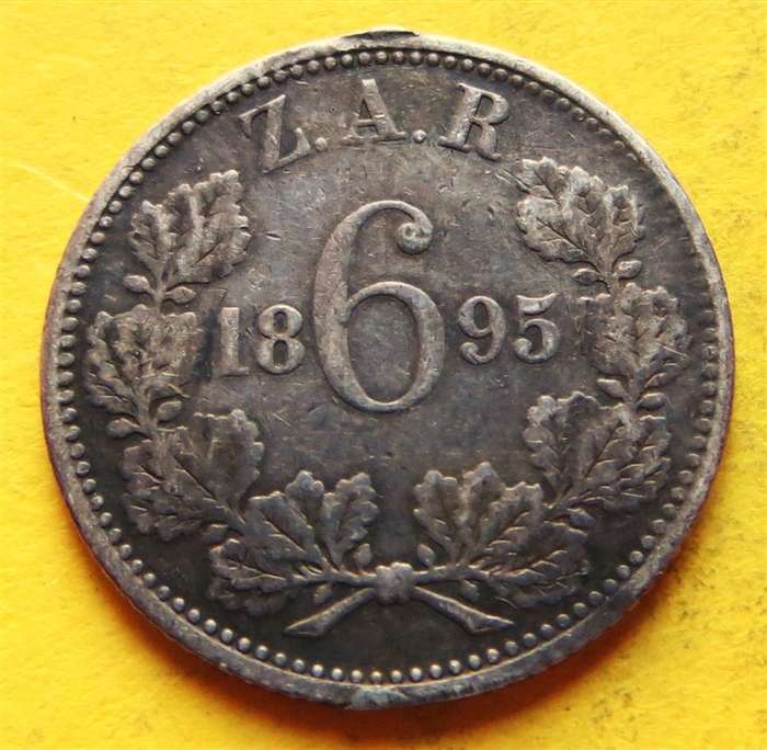 1895 ZAR 0.925 Silver 6d Six Pence Coin