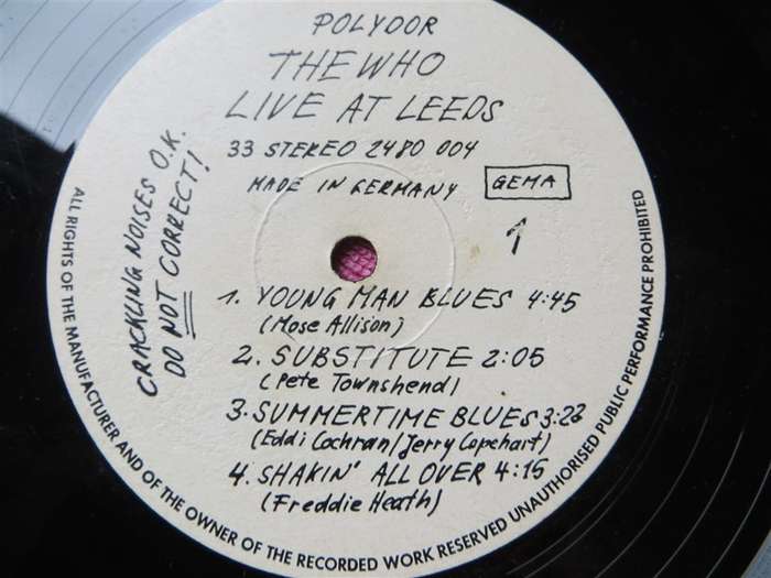 The Who - Live at Leeds - Vintage Vinyl LP G/see chip