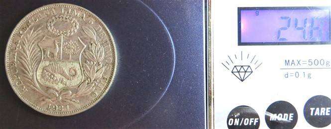 1934 Republica Peruana Lima 5 Decimos Silver Coin 24.6gr