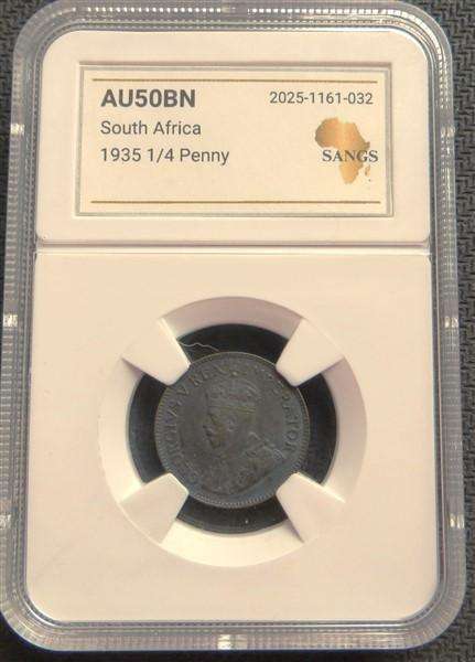 1935 SA Union 1/4d Quarter Penny AU50 Graded