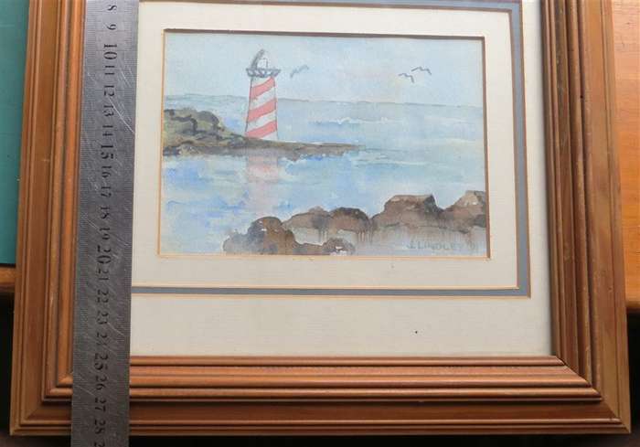 J.Lindley Artist Framed watercolour Lighthouse
