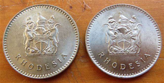 2 x 1975  Rhodesia 25c Coins - Condition - 1 Bid for Both