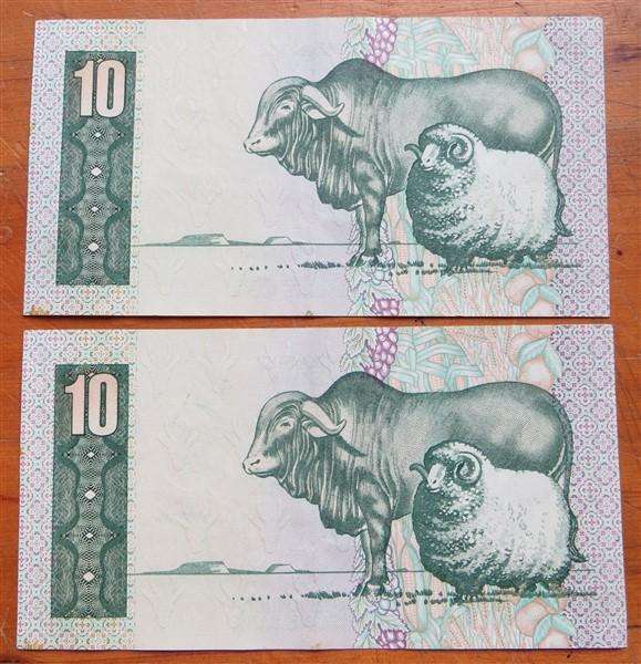 2 x GPC De Kock 10 Rand Notes in Sequence #C464 070992-3